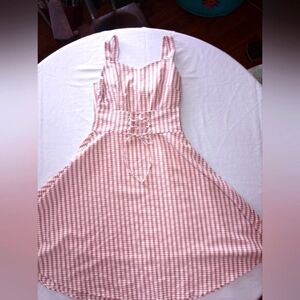 Marked Queen Gingham Checkered Lace Up Waist Midi Dress